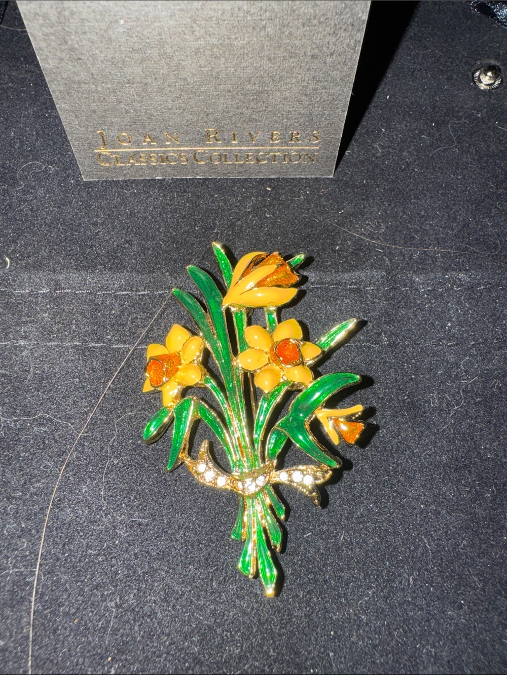 Joan Rivers Green and Yellow Enamel Floral Bouquet Brooch